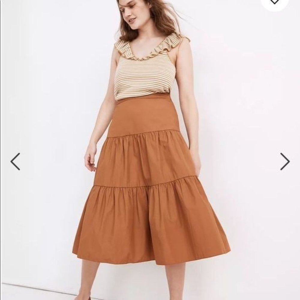 NWOT Madewell Poplin Tiered Midi Skirt AL375